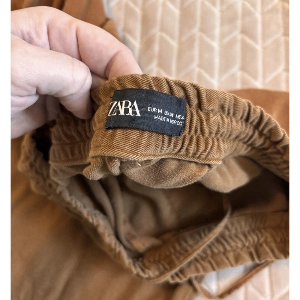 Zara Brown Cargo Pants Women Size M Elastic Waist Jogger Style Casual - Picture 7 of 11